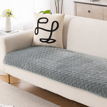 Diamond Plush Pebble Quilted Sofa Cover Mat, Grey