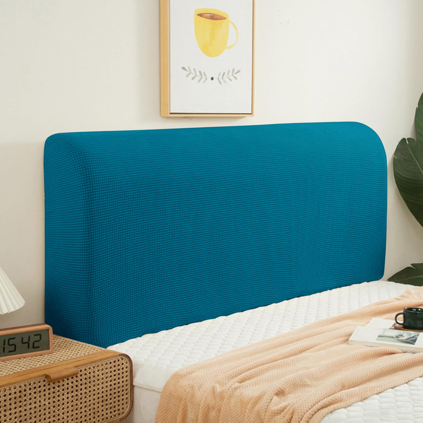 HOKIPO Jacquard Stretchable Bed Headboard Cover, Teal