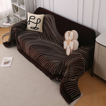WaveLoom Collection Printed Chenille Sofa Cover Throw Blanket, Dark Coffee