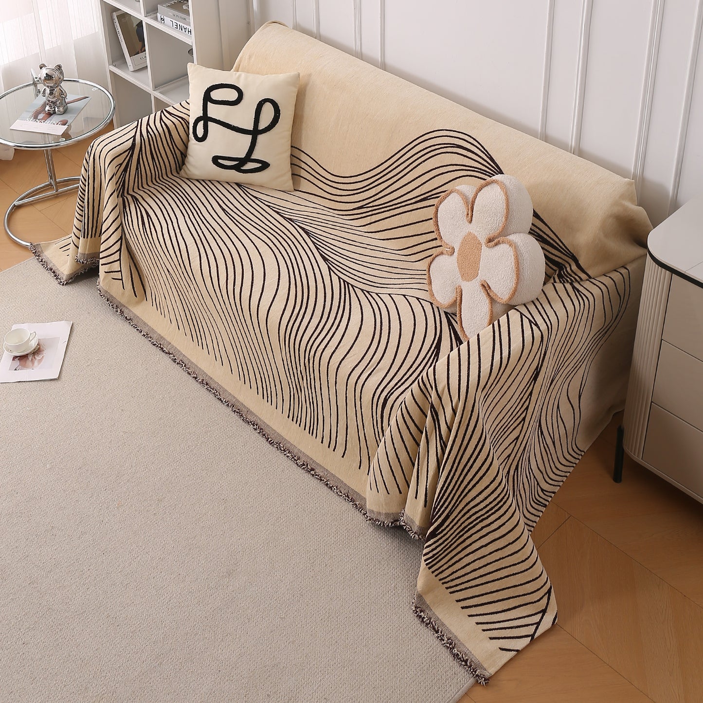 WaveLoom Collection Printed Chenille Sofa Cover Throw Blanket, Brown