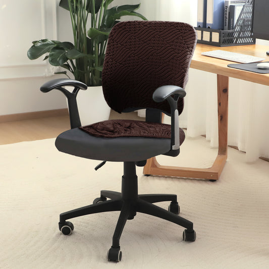 Office Chair Cover for Task Chair – 170 GSM Stretchable Jacquard – Washable & Anti-Slip – Fits Small Office Chairs Without Headrest, Brown