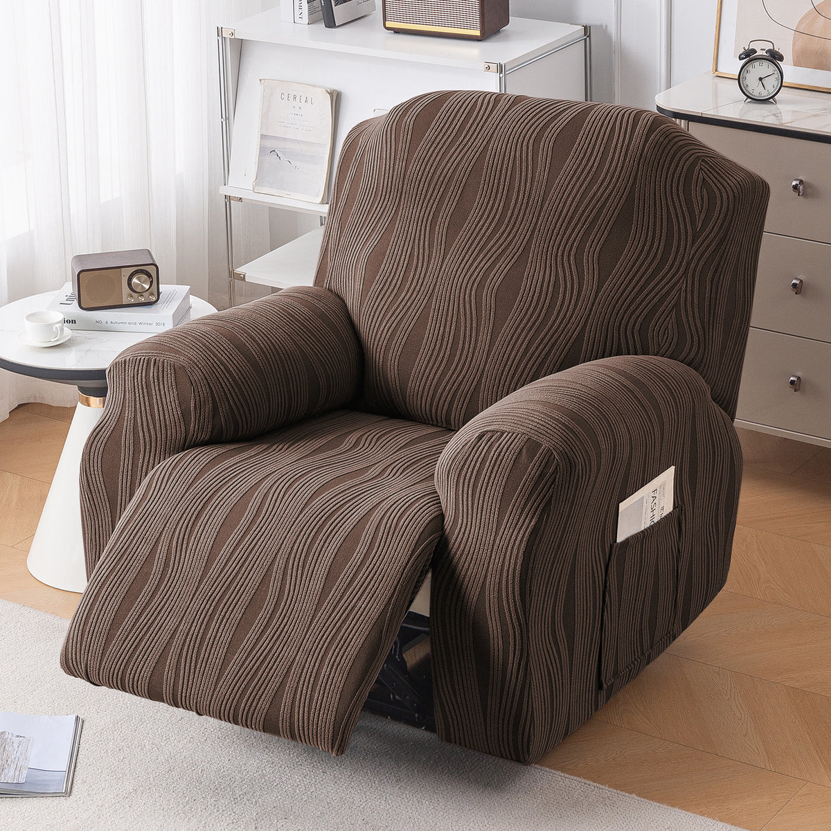 Nestiva Series Premium Knitting Jacquard Recliner Sofa Cover for 1 Seater - Chocolate Brown