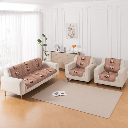 LoomVerse Quilted Sofa Cover Set Washable Sofa Panel for Seat & Back - Vintage Rosette
