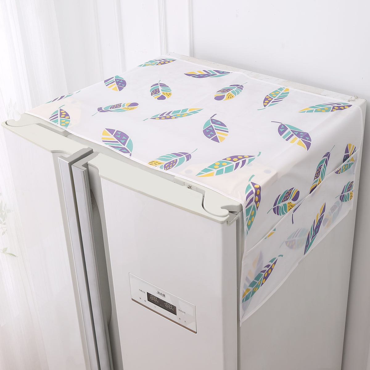 Small / Large Waterproof, Printed Fridge Cover Top with 6 Side Pockets, Boho Feathers