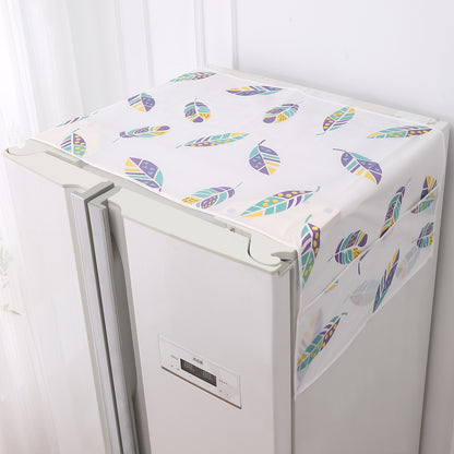 Small / Large Fridge Cover Top | For Smaller Single Door, Double Door and Bigger Double Door Refrigerator - Waterproof, Printed with 6 Side Pockets, Boho Feathers