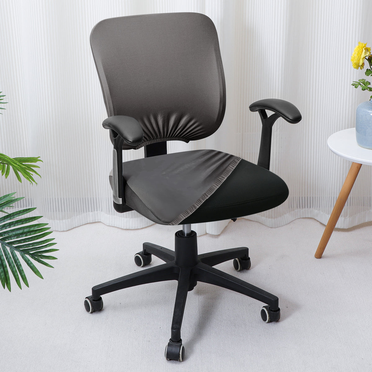 Office Chair Cover for Task Chair – 140 GSM Stretchable Fabric – Washable & Anti-Slip – Fits Small Office Chairs Without Headrest, Grey