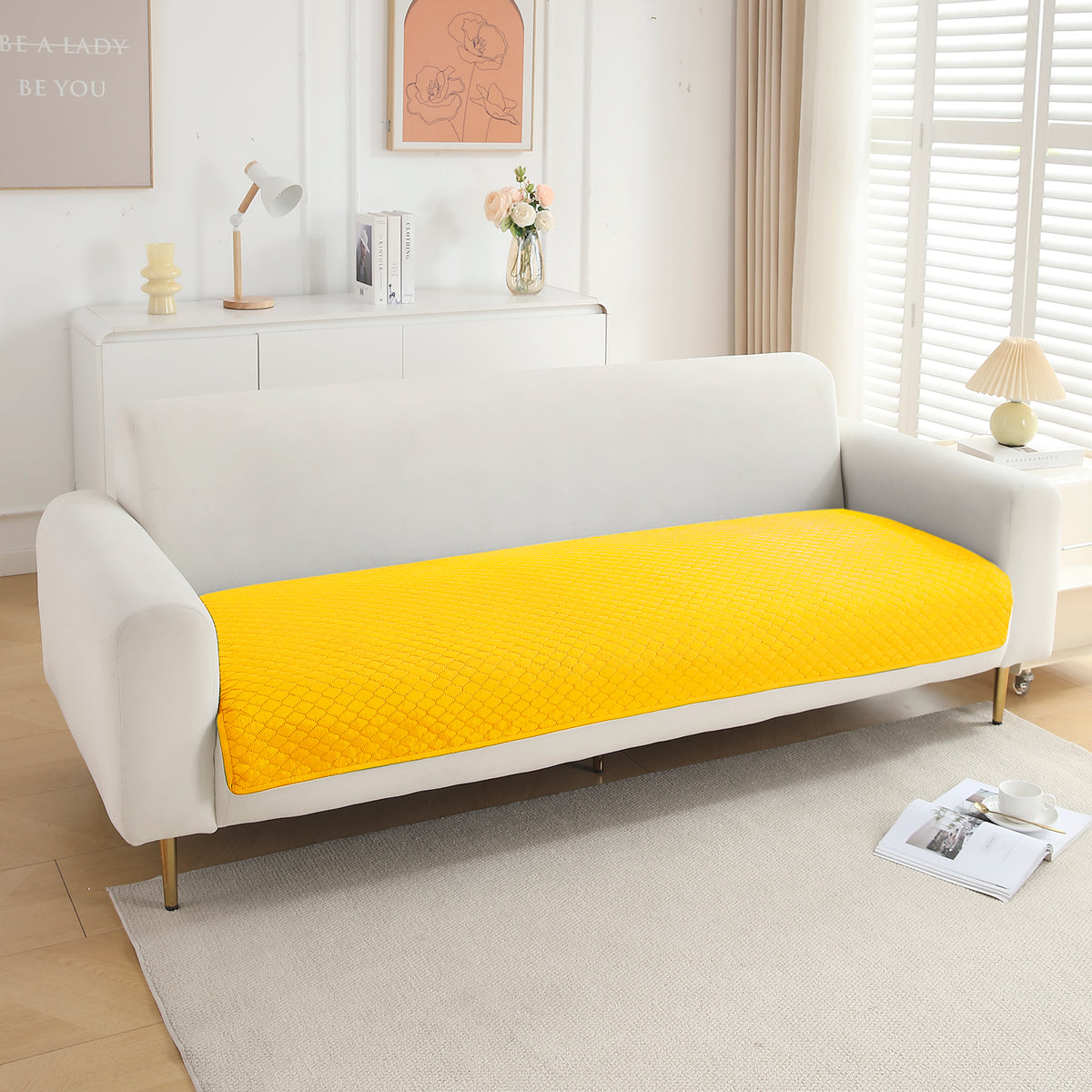 Polyester Quilted Sofa Cover Mats, Yellow