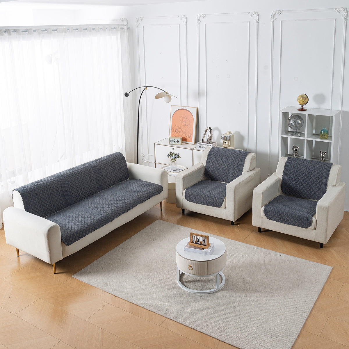 Modern Matrix 5-Seater Reversible Sofa Cover (3+1+1), Deep Grey