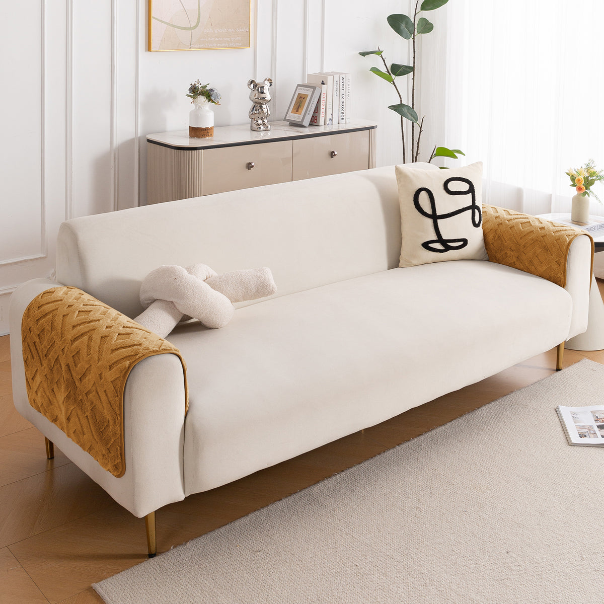 Velvet Maze Sofa Cover Mat, Light Brown