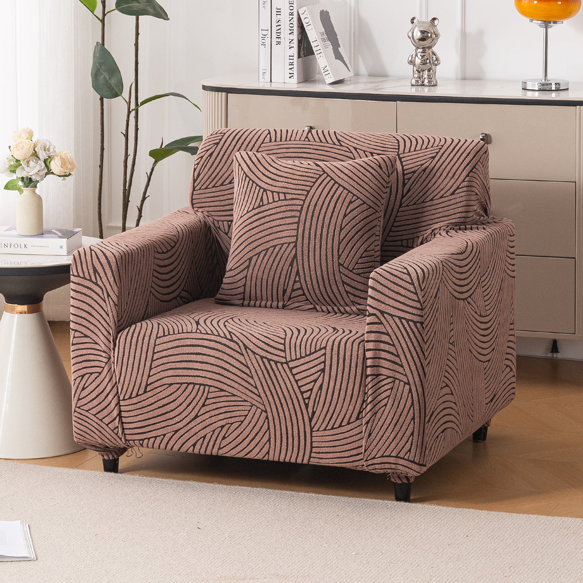 Buy rust brown colour waveline series jacquard single seater sofa cover​