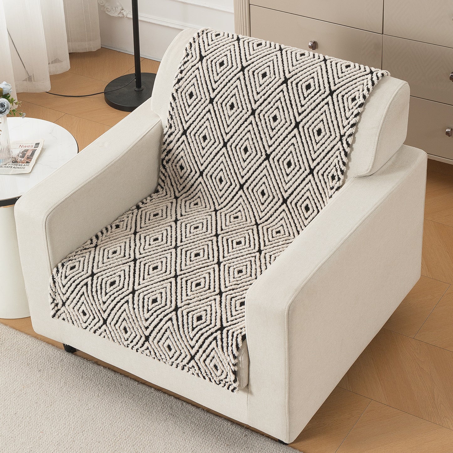 HOKIPO Plush Sofa Cover Throw for Complete Sofa 'Noirea Series', Geometric Diamond