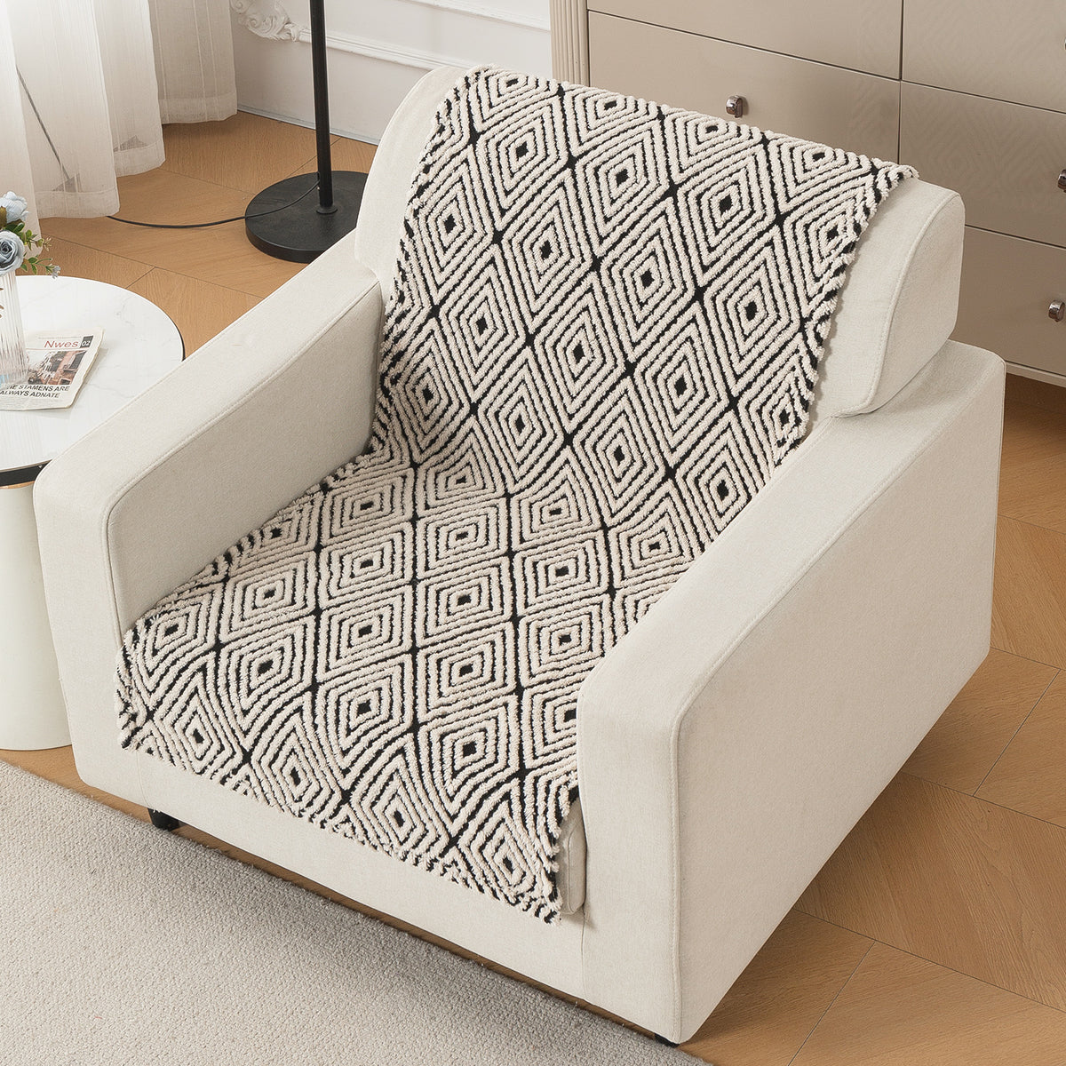 'Noirea Series' Plush Sofa Cover for Seat & Back, Geometric Diamond