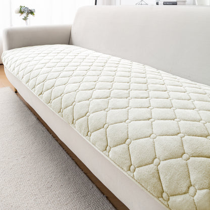 Diamond Tuft Plush Sofa Cover Mat, Ivory Cream