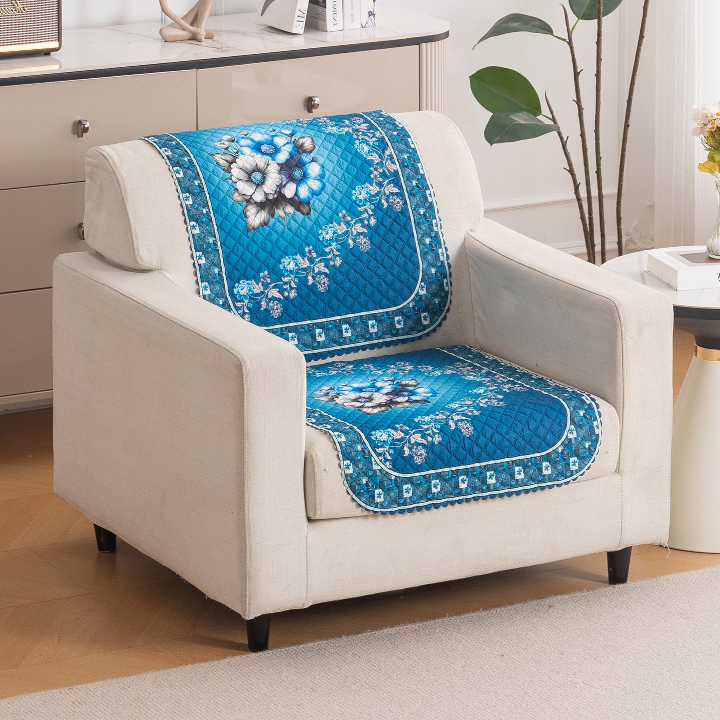 LoomVerse Quilted Sofa Cover Set Washable Sofa Panel for Seat & Back - Royal Meadow