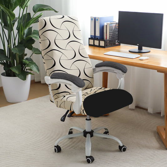 Printed Office Chair Cover for Executive Chair (High-Back) – 140 GSM Stretchable Fabric – Washable & Anti-Slip – Fits Big & Tall Office Chairs, Natural Beige Abstract Art