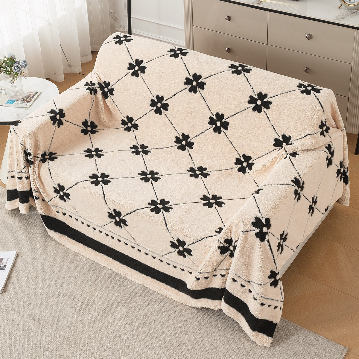 Buy Floral Lattice Design Noirea Series Plush Sherpa Sofa Throw Blanket – 2 Seater Sofas | HOKIPO