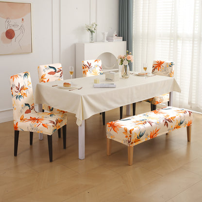Premium Velvet Cover Set for 4 Dining Chairs + 1 Dining Bench, Amber Serene Flora