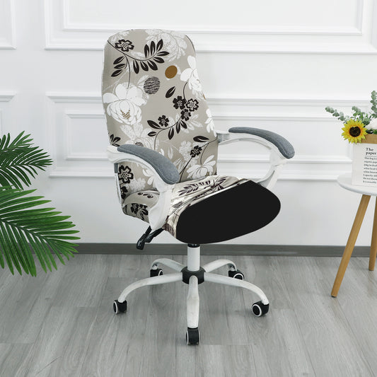 Printed Office Chair Cover for Desk Chair (Mid-Back) – 140 GSM Stretch Fabric – Washable, Durable & Anti-Slip – Fits Mid-Back Office Chairs, Feather Brown Floral - Medium
