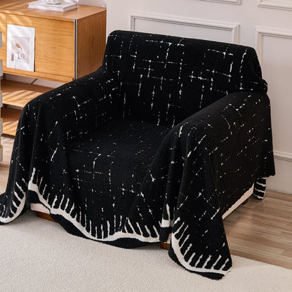 Buy Black Colour Supple Soft Wavy Plush Sofa Throw Cover | HOKIPO 
