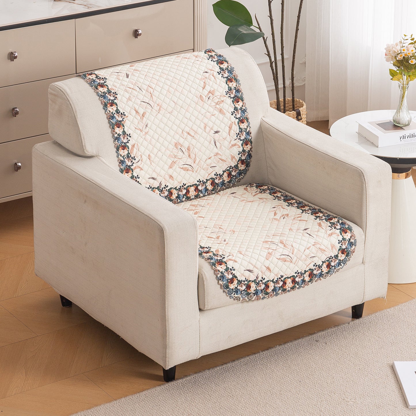 LoomVerse Quilted Sofa Cover Set Washable Sofa Panel for Seat & Back - Petal Harmony