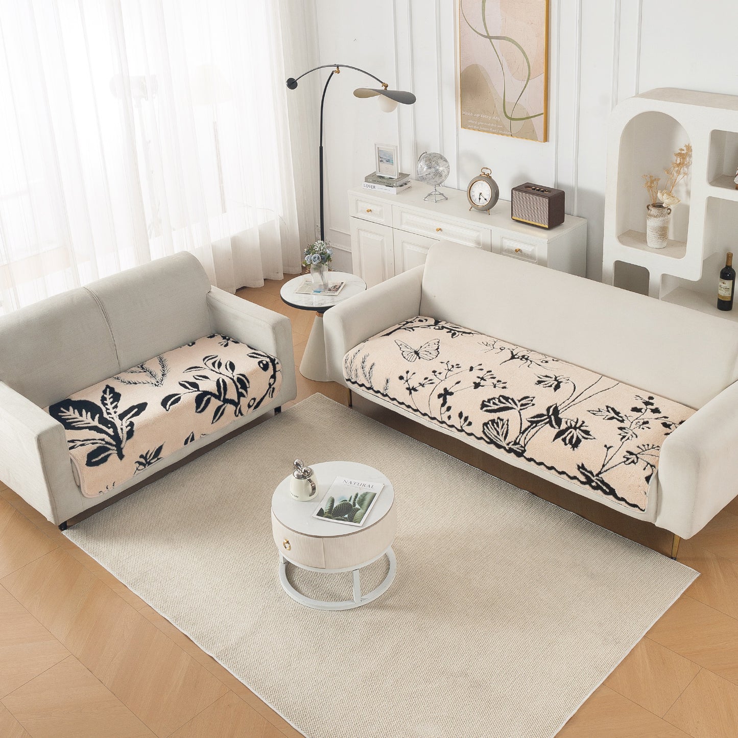 Luxury Plush Sherpa Anti Slip L Shape & Combination Sofa Mat, 'Noirea Series'|Butterfly Garden