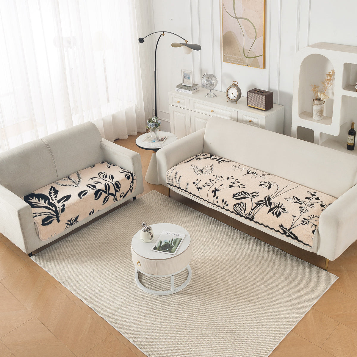Luxury Plush Sherpa Anti Slip Combination Sofa Mat, 'Noirea Series'|Butterfly Garden