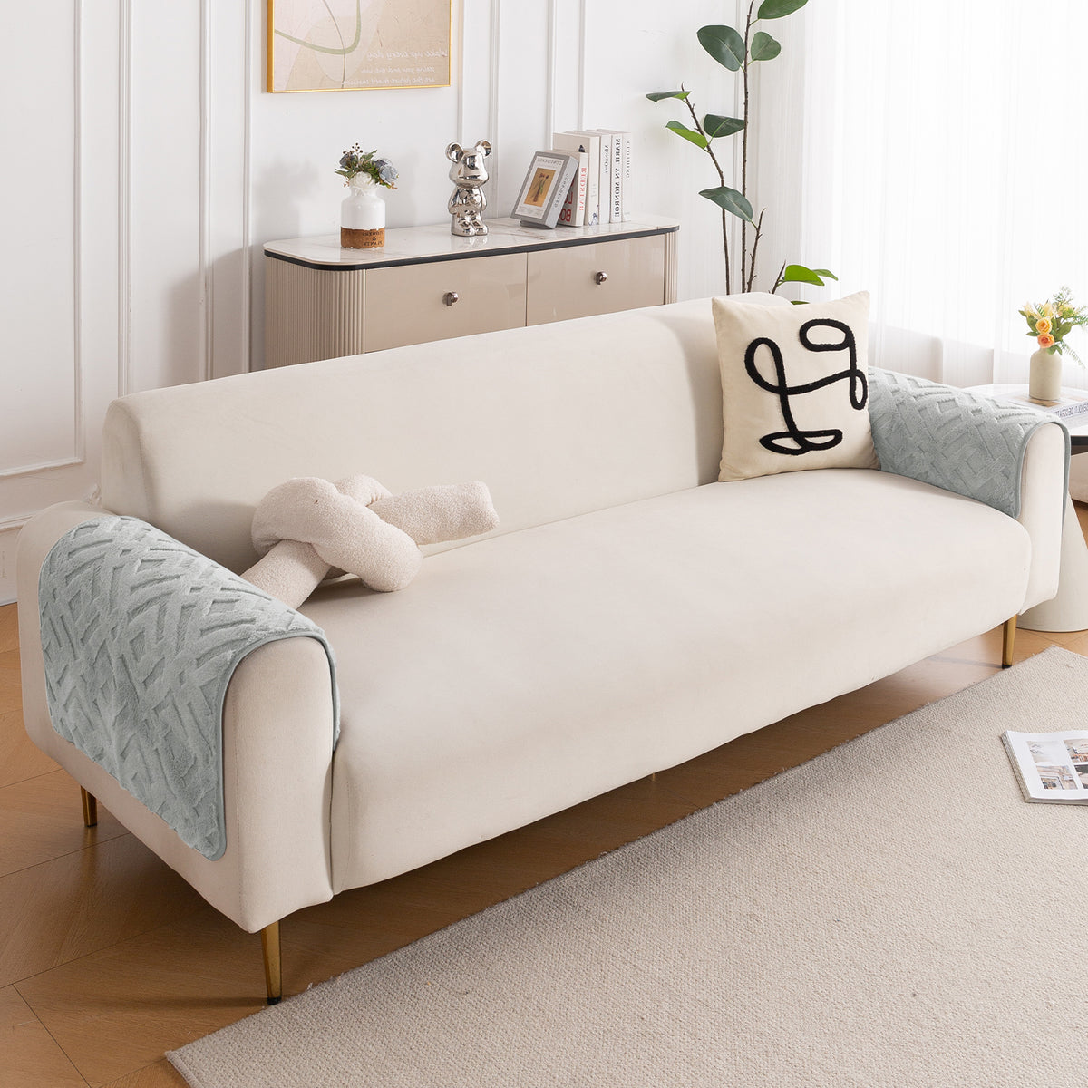 Velvet Maze Sofa Cover Mat, Light Grey