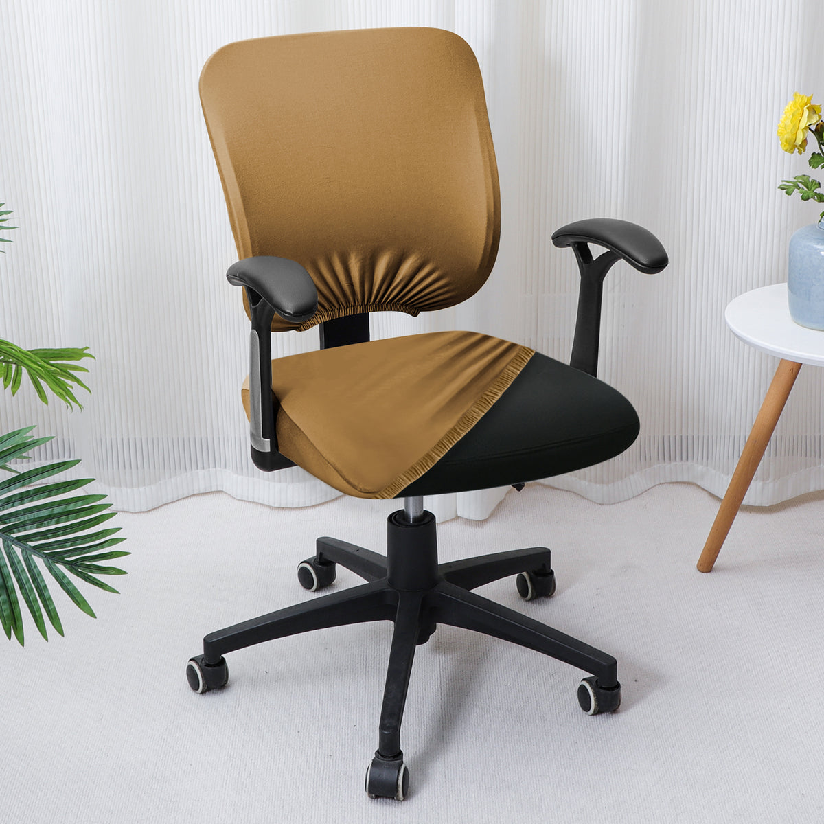 Office Chair Cover for Task Chair – 140 GSM Stretchable Fabric – Washable & Anti-Slip – Fits Small Office Chairs Without Headrest, Camel