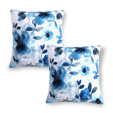 Buy Blue Azure Botanical Printed Zippered Square Velvet pillow covers in set of 2
