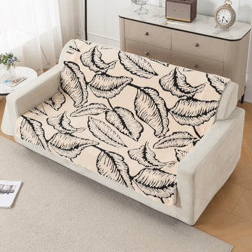 'Noirea Series' Plush Sofa Cover for Seat & Back, Botanical Leaf