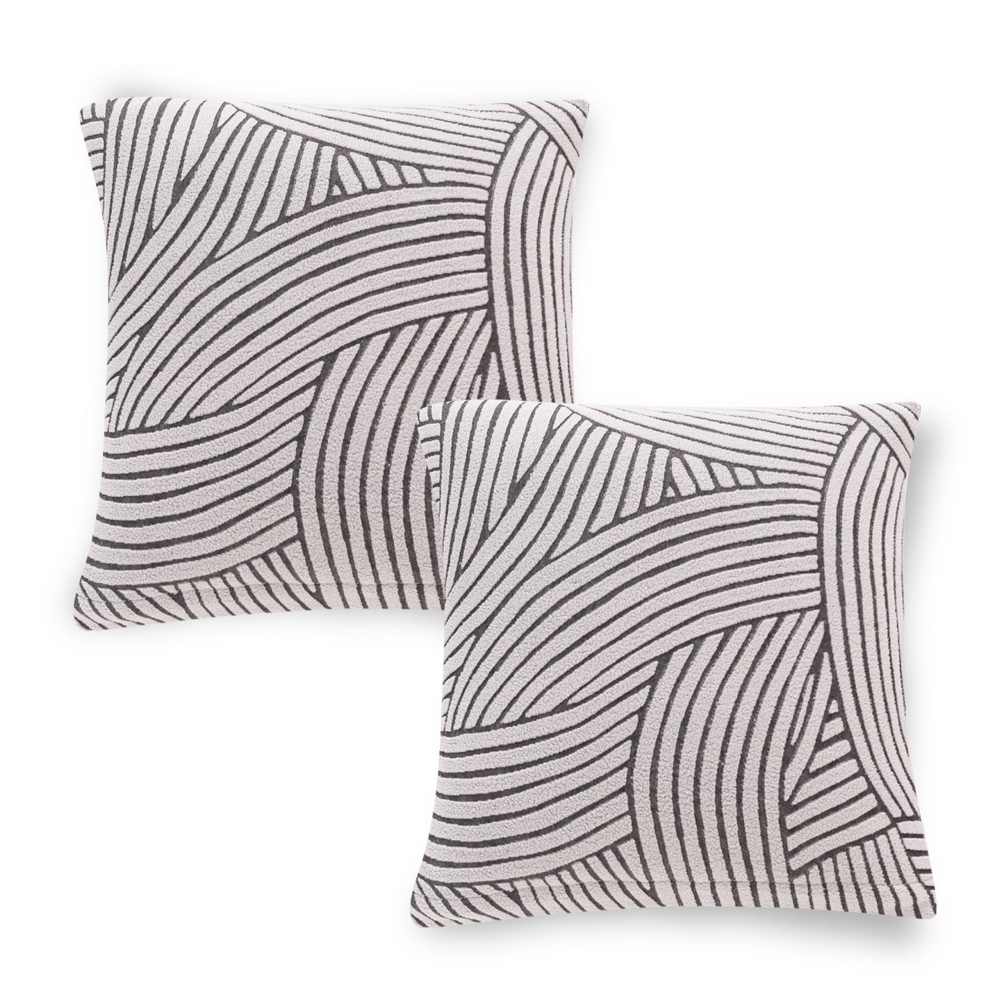 'WaveLine Series' Jacquard Cushion Cover Set of 2, Ash Grey