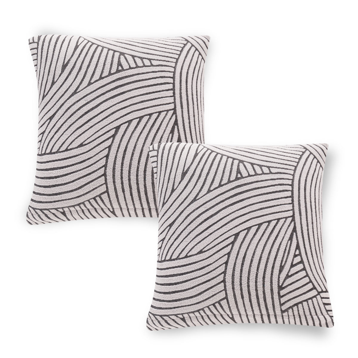 'WaveLine Series' Jacquard Cushion Cover Set of 2, Ash Grey