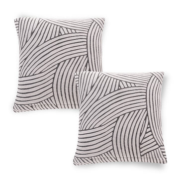'WaveLine Series' Jacquard Cushion Cover Set of 2, Ash Grey