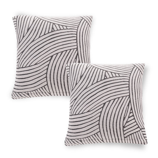 'WaveLine Series' Jacquard Cushion Cover Set of 2, Ash Grey