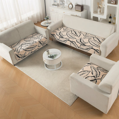 Luxury Plush Sherpa Anti Slip L Shape & Combination Sofa Mat, 'Noirea Series'|Botanical Leaf