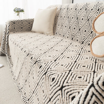 Buy Geometric Diamond Noirea Series Luxury Plush Sofa Throw for Complete Sofa | HOKIPO