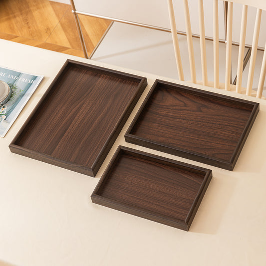 Wooden Serving Tray MDF Rectangular Eco-Friendly Trays Set of 3, Dark Walnut Finish