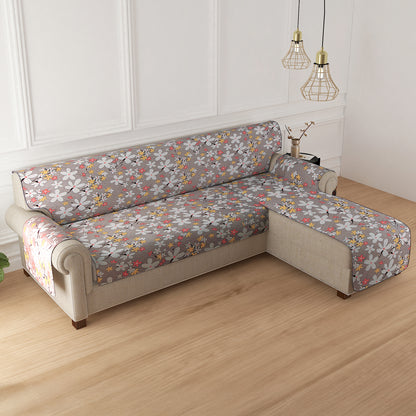 HomeHues Series Quilted Sofa Cover with Secure Fit Belt for L Shape sofa, Pastel Brown Sandwort Flower