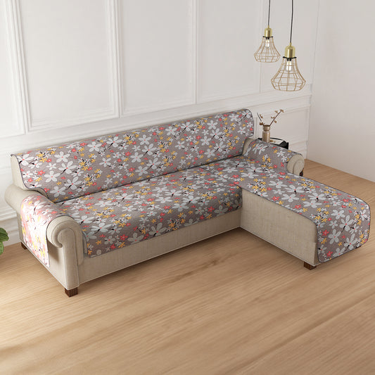 HomeHues Series Quilted Sofa Cover with Secure Fit Belt for L Shape sofa, Pastel Brown Sandwort Flower