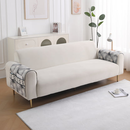 LiefNest Printed Holland Velvet Sofa Mat with Foam Filling - Snowflakes Gradient Grey for 1/2/3 Seater & Armrest