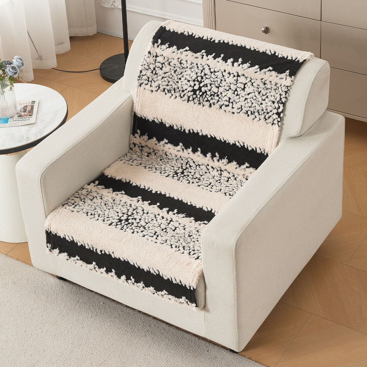 'Noirea Series' Plush Sofa Cover for Seat & Back, Textured Stripe