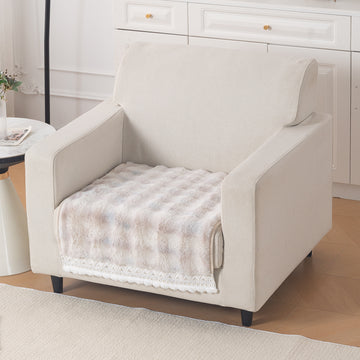 Faux Rabbit Fur Sofa Cover with Lace |Gradient Rabbit Plush, Cream