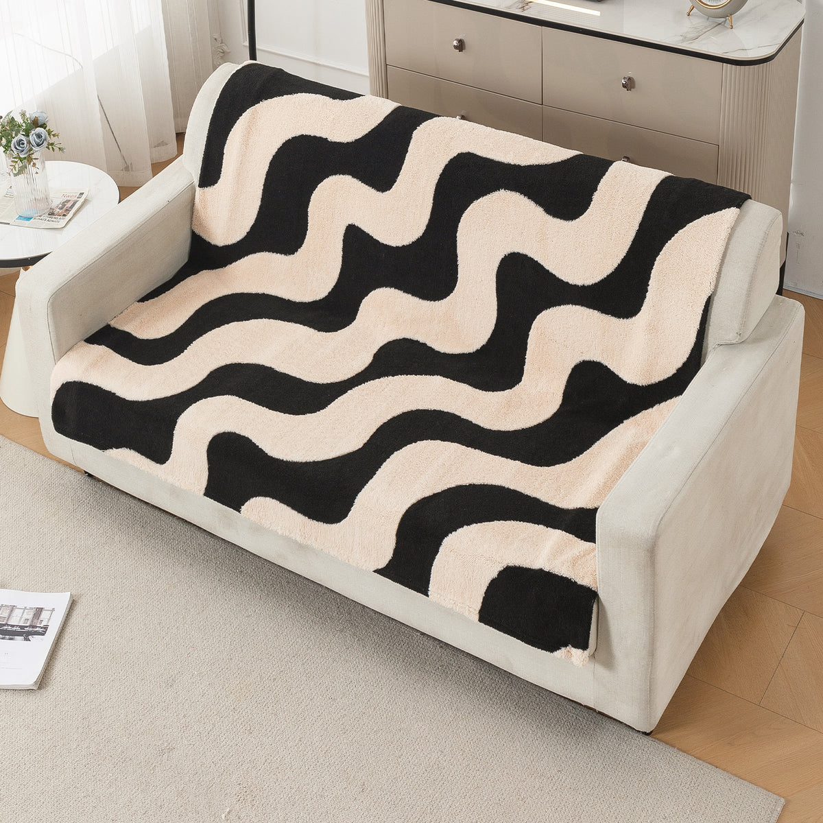 'Noirea Series' Plush Sofa Cover for Seat & Back, Wavy Stripe