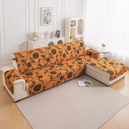 Elira Series Quilted One-Piece L Shape Sofa Cover Mat with Left and Right Chaise, Copper Brown Floral
