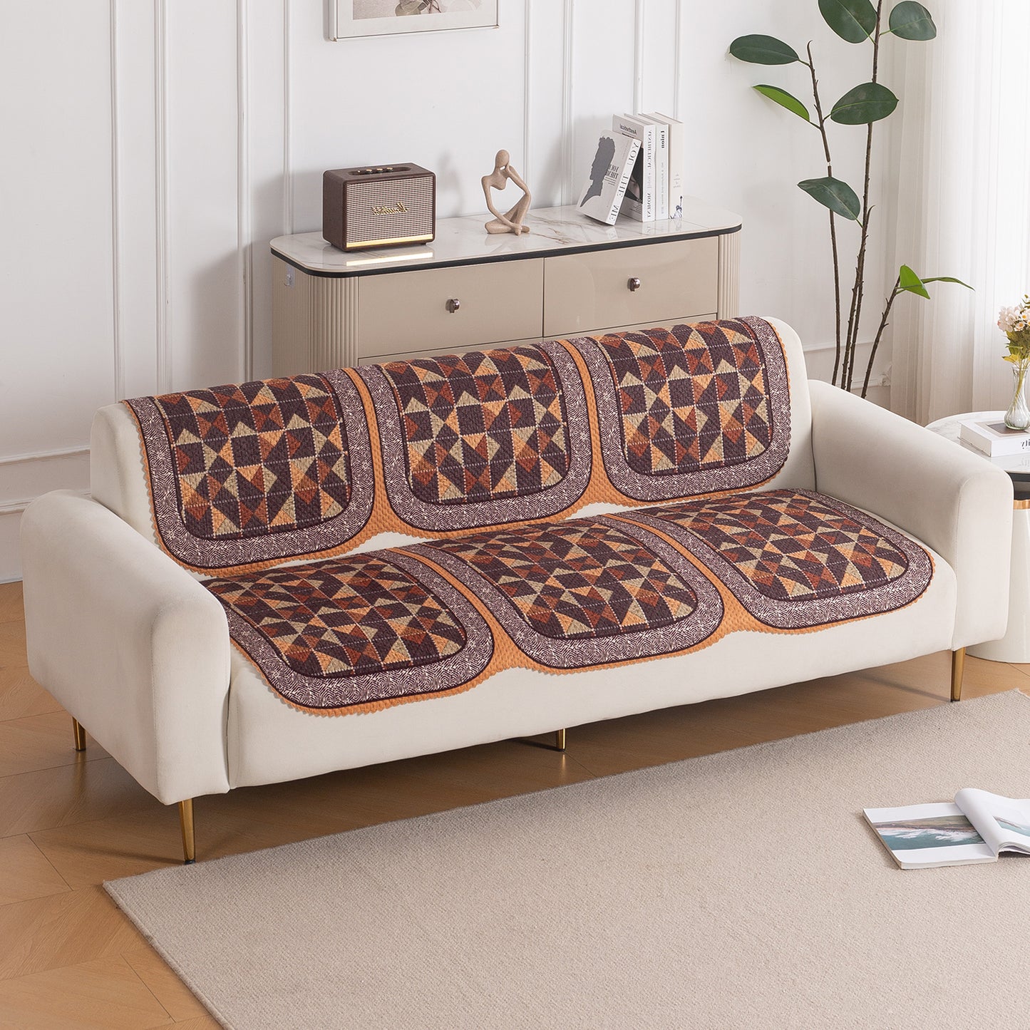 HeavenHue Fleece Soft Touch Quilted Sofa Cover Set Washable Sofa Panel for Seat & Back - Rustic Mosaic