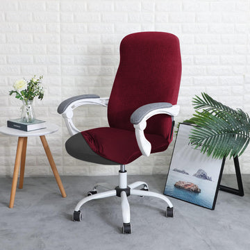 Water Repellent Office Chair Cover for Desk Chair (Mid-Back) – 210 GSM Stretch Jacquard – Washable, Durable & Anti-Slip – Fits Mid-Back Office Chairs, Burgundy