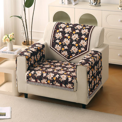 Florentina Series Printed Holland Velvet Sofa Mat - Camellia Brown