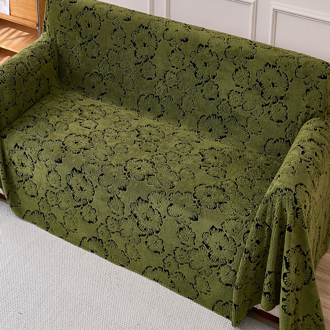 Buy Forest Olive Colour Camellia Blossom Luxury Plush Sofa Throw – HOKIPO | Har Ghar ka Humsafar