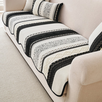 'Valenca Wavy Luxe Series' Boho Geometry Sofa Cover Mat, Midnight Black