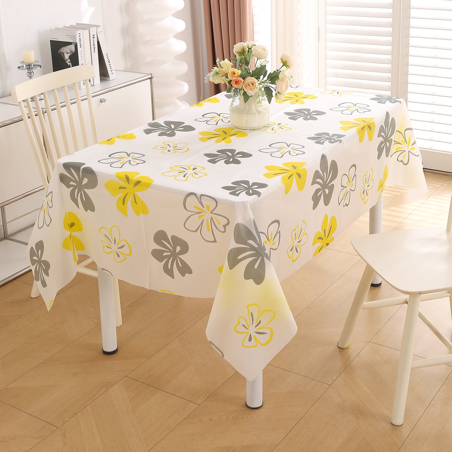 PEVA Waterproof Table Cover Cloth for 2/4/6 Seaters Dining Table | Dustproof Table Cloth for Study & Coffee Table, Perwinkle Canary Yellow